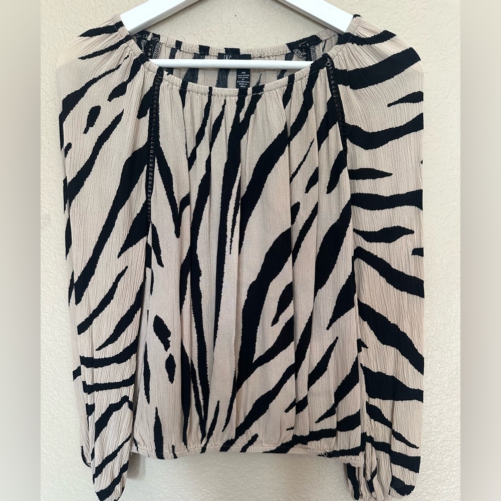 Beige and black long sleeve zebra print top from INC